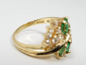 Glamorous 14k Yellow Gold Natural Emerald Cubic Zirconia Ring