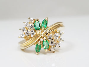 Glamorous 14k Yellow Gold Natural Emerald Cubic Zirconia Ring