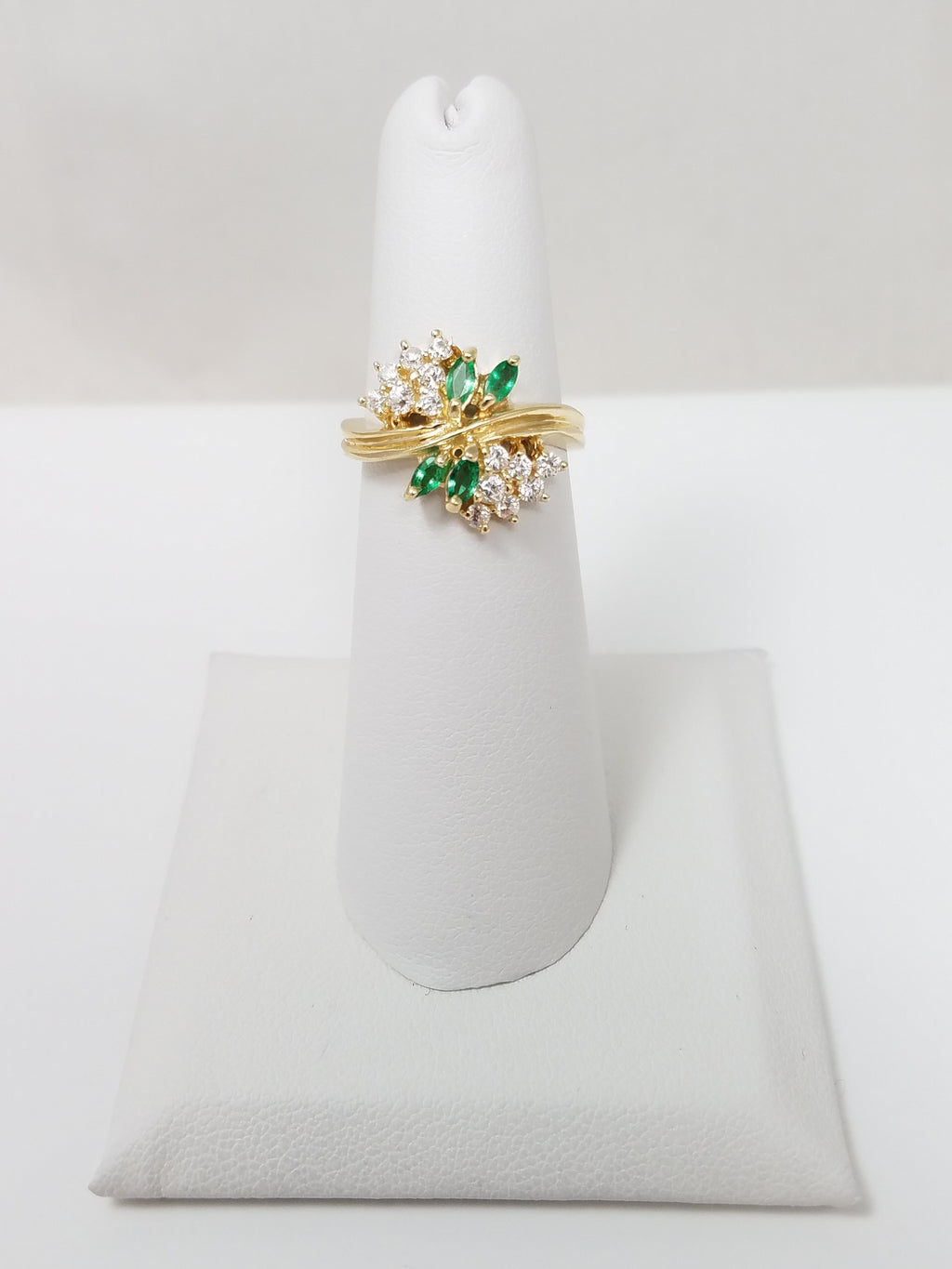 Glamorous 14k Yellow Gold Natural Emerald Cubic Zirconia Ring