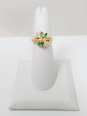 Glamorous 14k Yellow Gold Natural Emerald Cubic Zirconia Ring