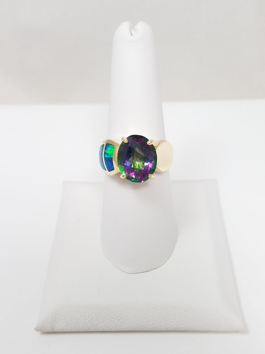 Extravagant 14k Yellow Gold Natural Mystic Topaz Lab Created Opal Ring