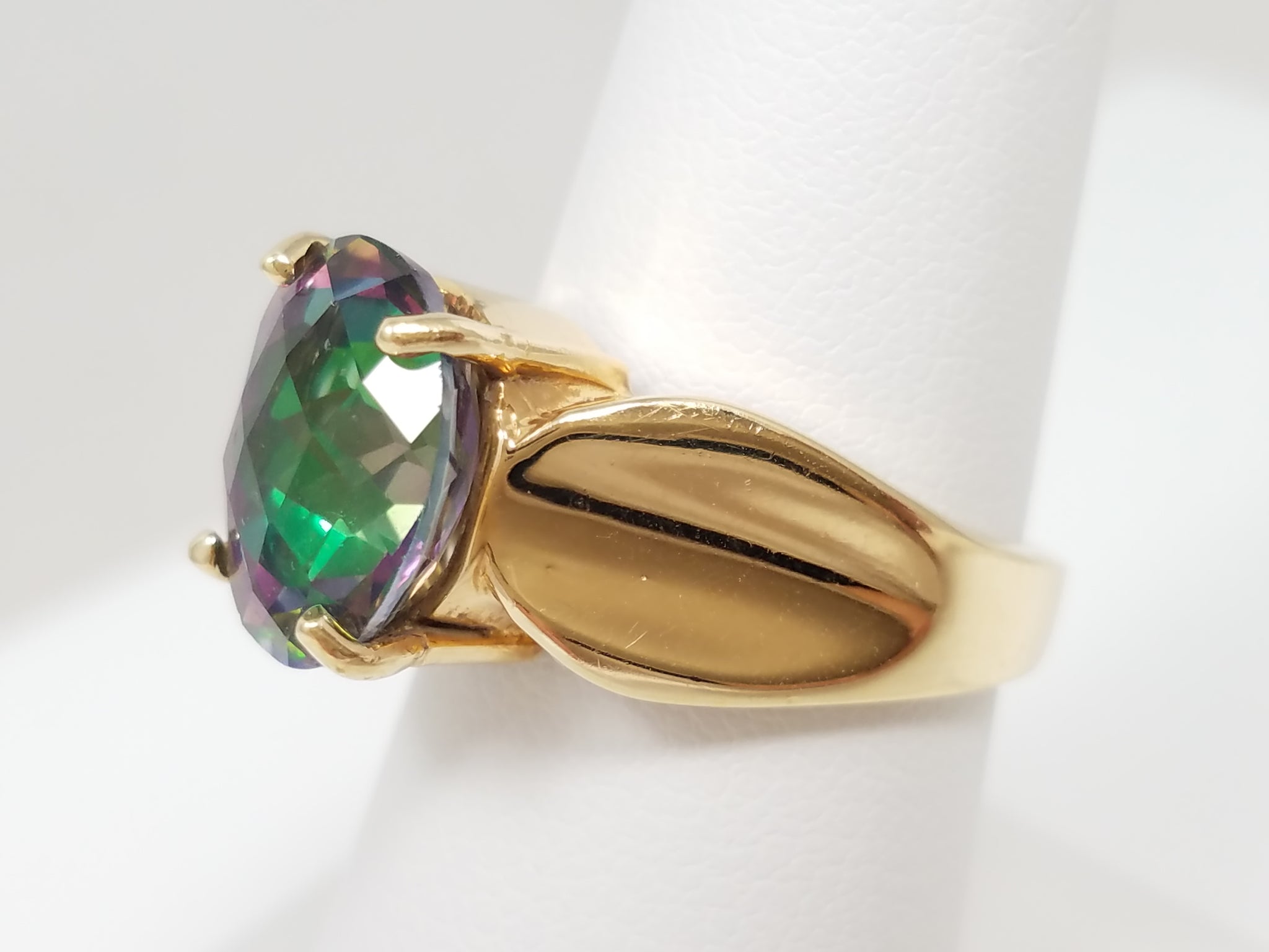 Extravagant 14k Yellow Gold Natural Mystic Topaz Lab Created Opal Ring