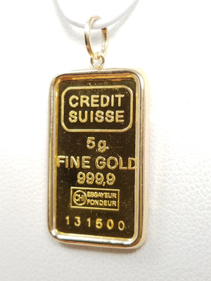 24k Yellow Gold 5 Gram Ingot 14k Yellow Gold Pendant Mount