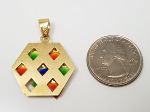Vintage 18k Yellow Gold Dangling Enamel Charm Pendant