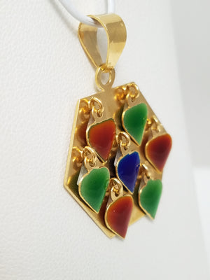 Vintage 18k Yellow Gold Dangling Enamel Charm Pendant