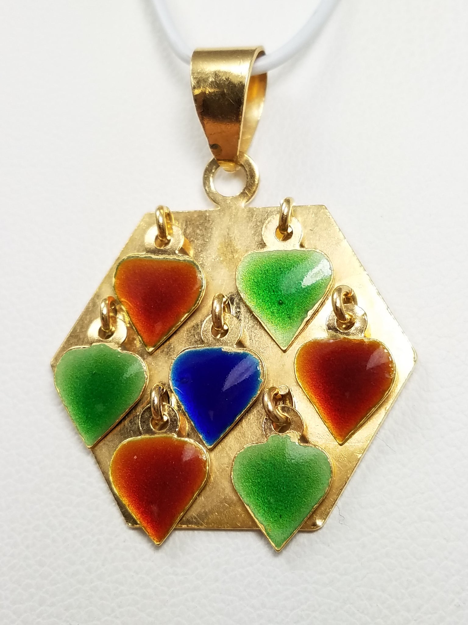 Vintage 18k Yellow Gold Dangling Enamel Charm Pendant