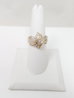 Sparkling 1/2ctw Natural Diamond 10k Yellow Gold Bypass Ring