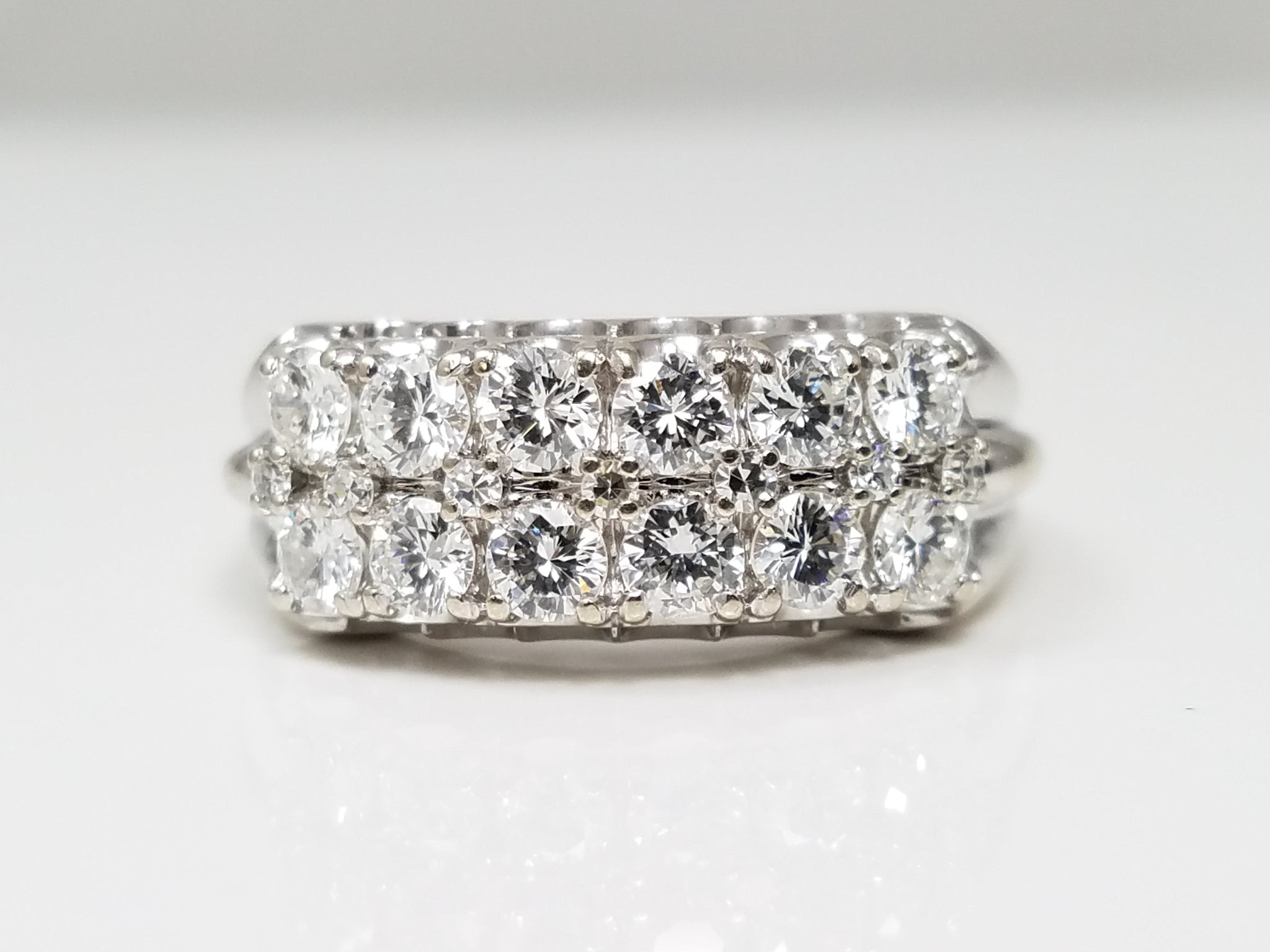 Two Row 3/4ctw Natural Diamond 14k White Gold Ring Band
