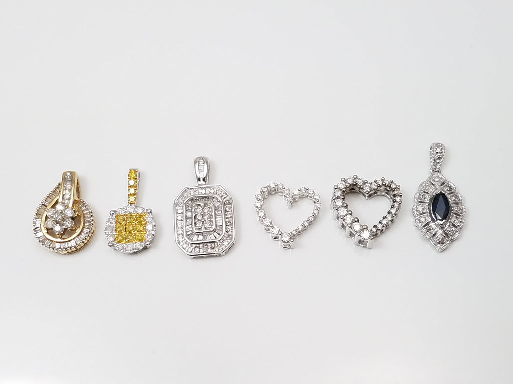 Lot of 6 Sparkling 10k Gold Diamond Pendants