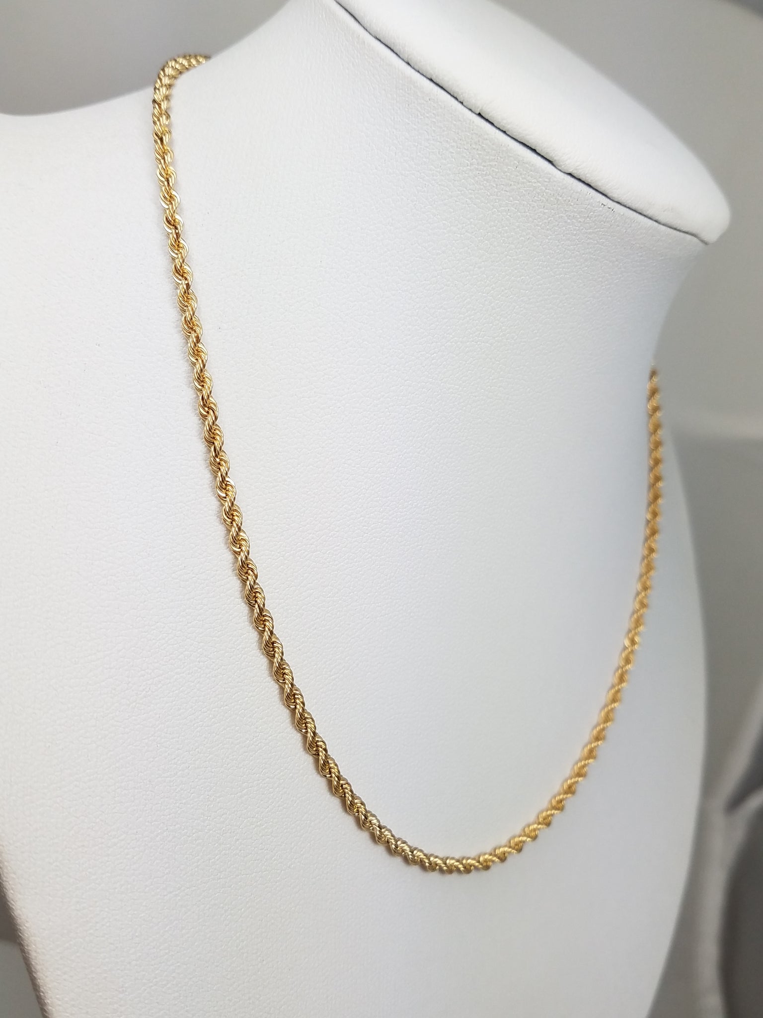 Classic 15" Solid 14k Yellow Gold Rope Chain Necklace