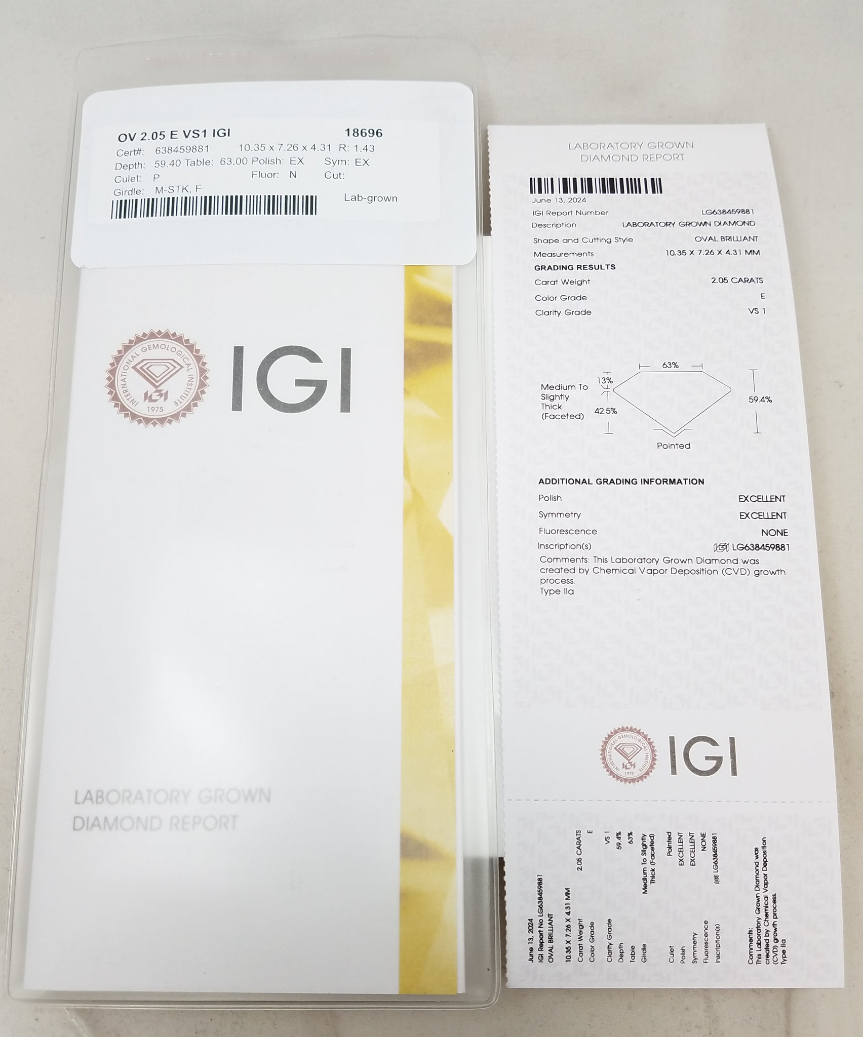 NEW IGI Certified 2.05ct Oval Brilliant Lab Grown Diamond VS1 E