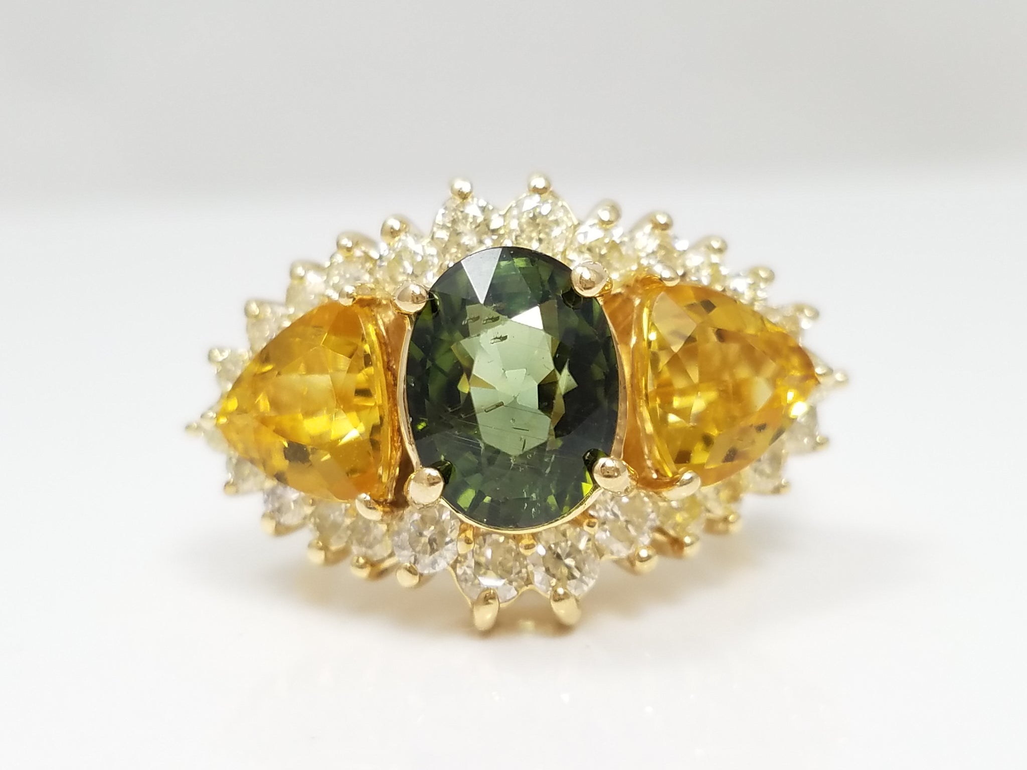 Extravagant 14k Yellow Gold Natural Gemstone Diamond Custom Ring