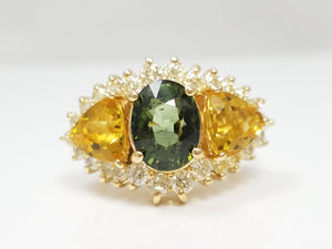 Extravagant 14k Yellow Gold Natural Gemstone Diamond Custom Ring