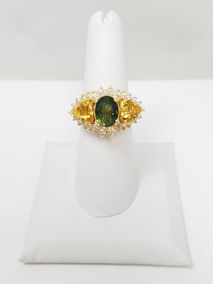 Extravagant 14k Yellow Gold Natural Gemstone Diamond Custom Ring
