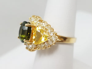 Extravagant 14k Yellow Gold Natural Gemstone Diamond Custom Ring
