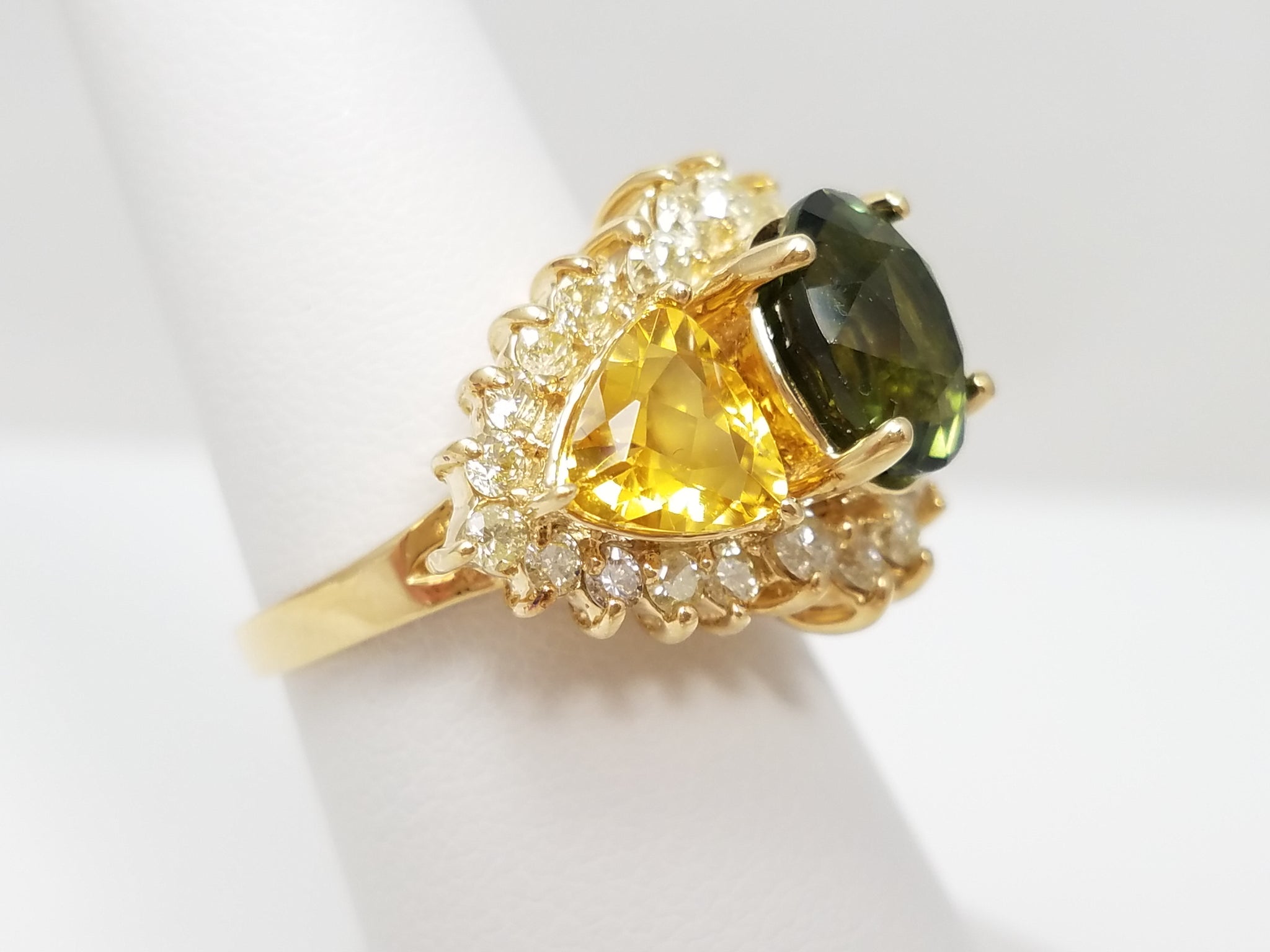 Extravagant 14k Yellow Gold Natural Gemstone Diamond Custom Ring