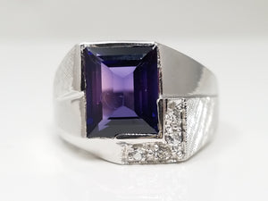New Old Stock 10k White Gold 1970's Synthetic Gemstone Ring