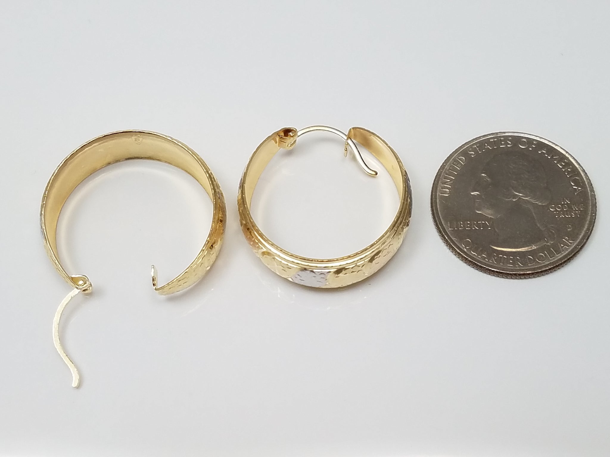 Sensational 14k Tri Color Gold Diamond Cut Hoop Earrings