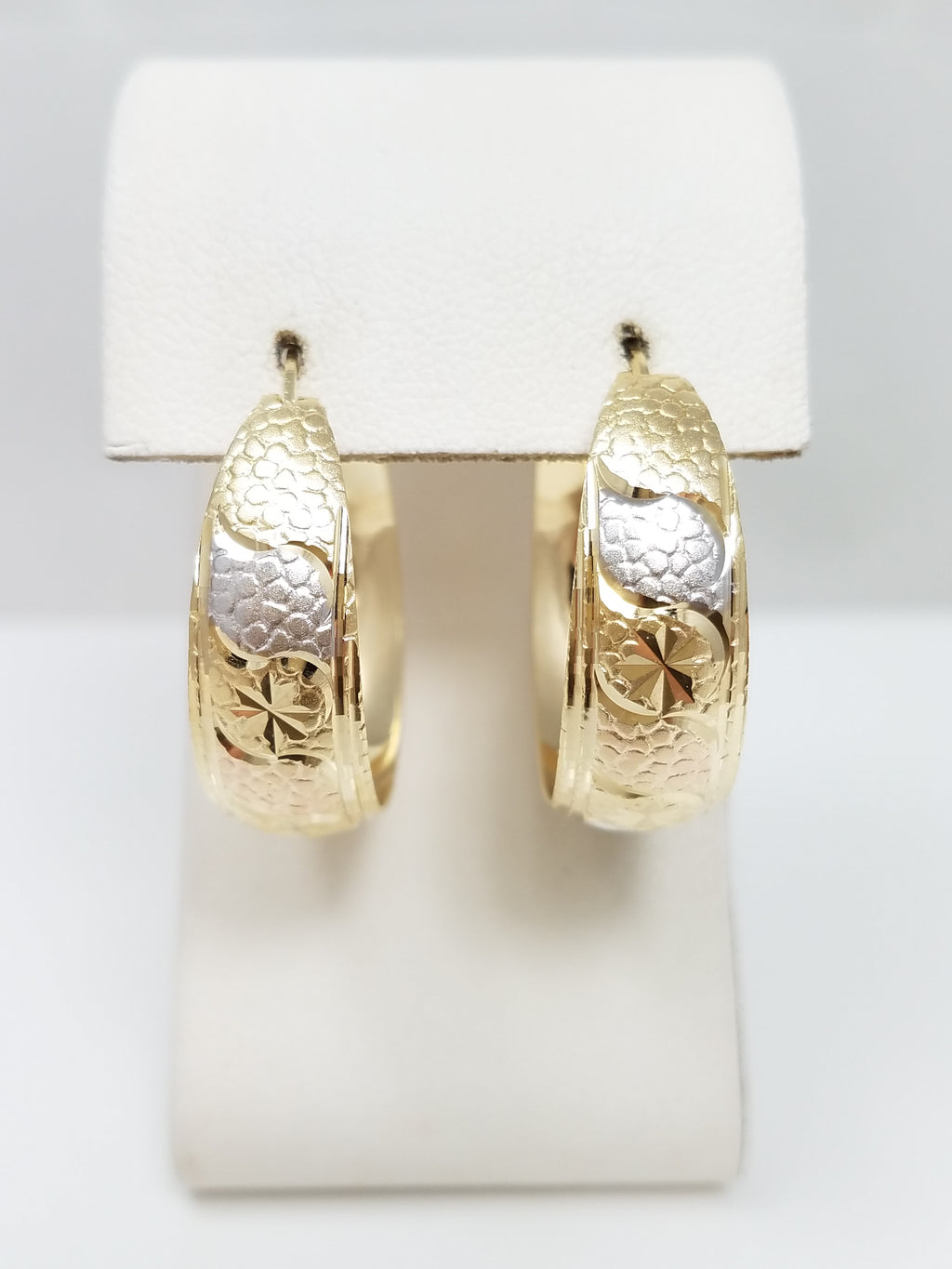 Sensational 14k Tri Color Gold Diamond Cut Hoop Earrings