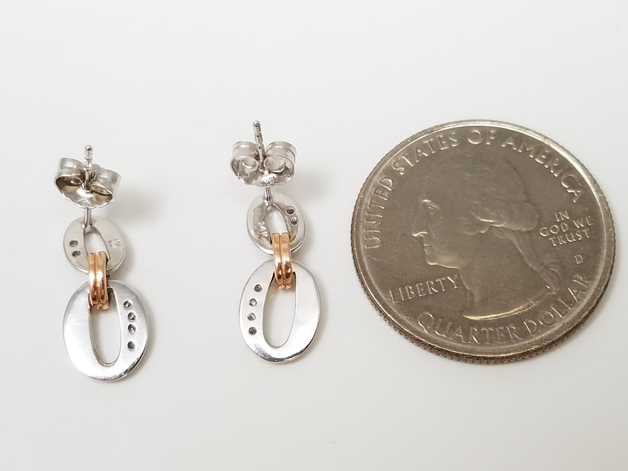 Dainty 14k two Tone Gold Natural Diamond Dangle Earrings