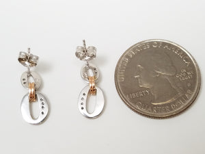 Dainty 14k two Tone Gold Natural Diamond Dangle Earrings