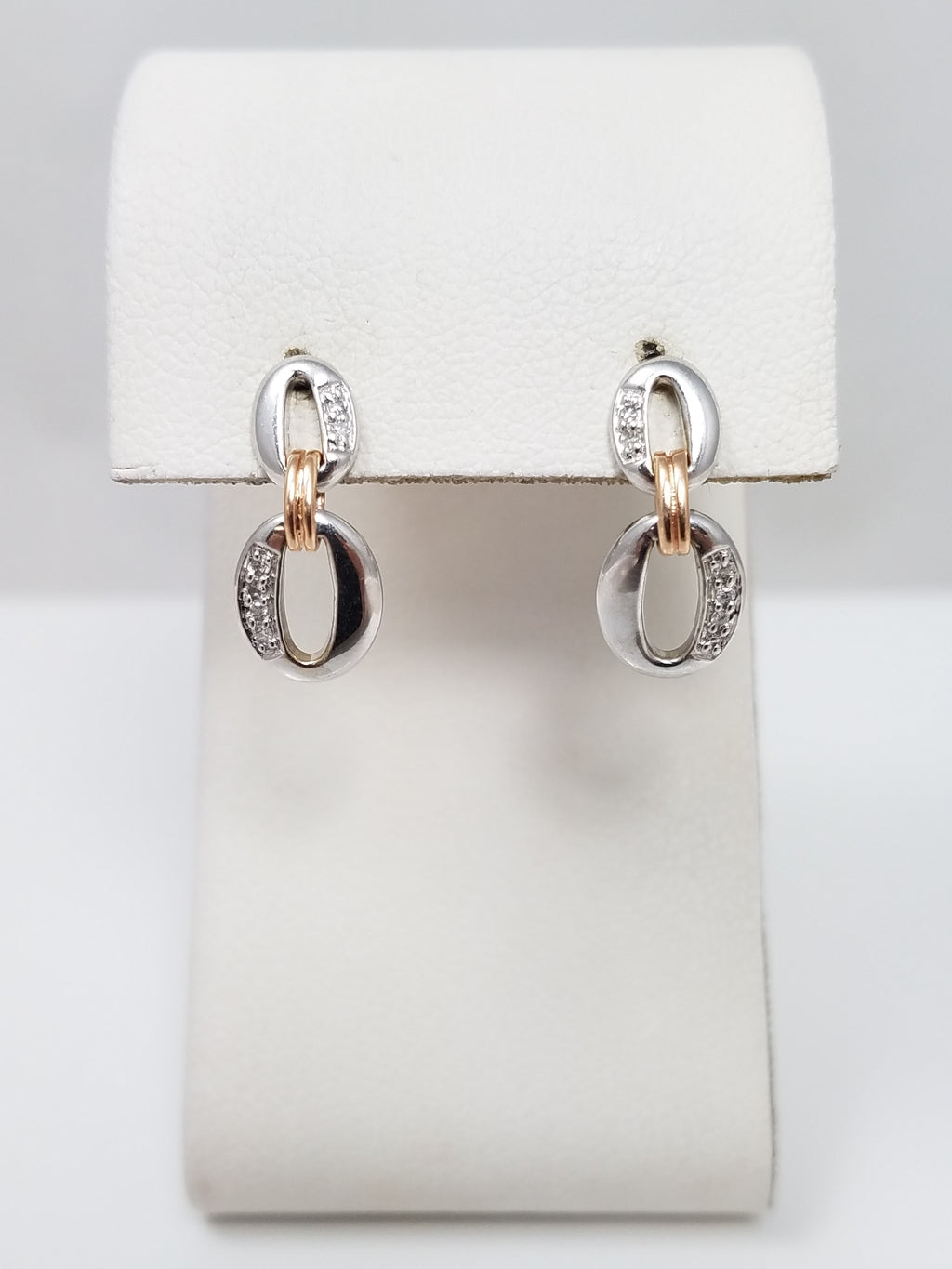 Dainty 14k two Tone Gold Natural Diamond Dangle Earrings