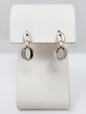 Dainty 14k two Tone Gold Natural Diamond Dangle Earrings