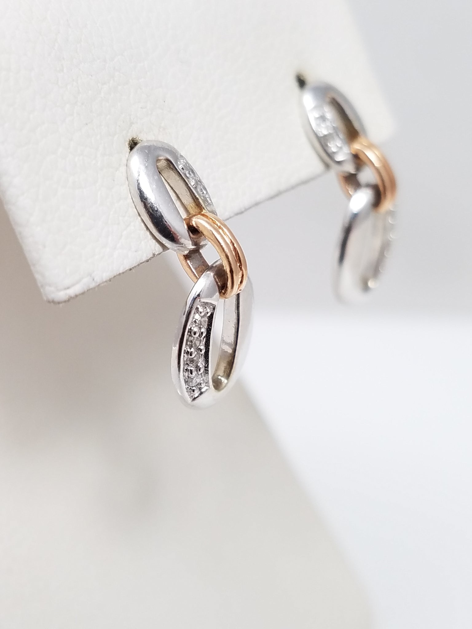 Dainty 14k two Tone Gold Natural Diamond Dangle Earrings