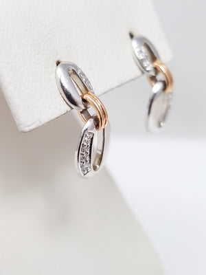Dainty 14k two Tone Gold Natural Diamond Dangle Earrings