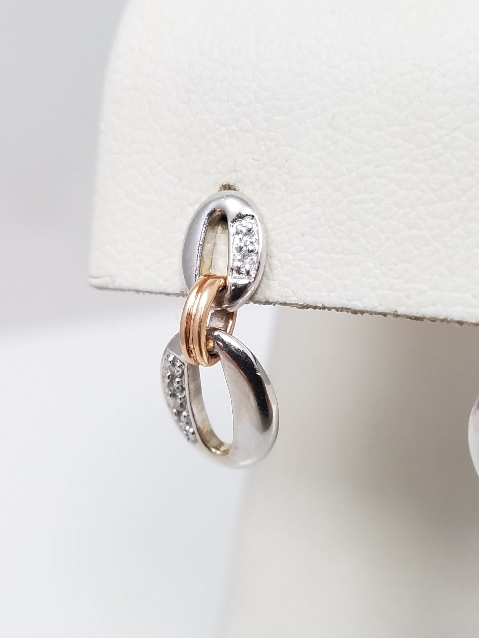 Dainty 14k two Tone Gold Natural Diamond Dangle Earrings
