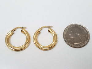 Simple 18k Yellow Gold Spiral Hollow Hoop Earrings