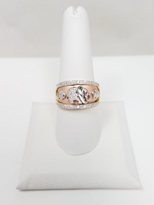 Good Luck Elephant 14k Tricolor Gold Cubic Zirconia Ring