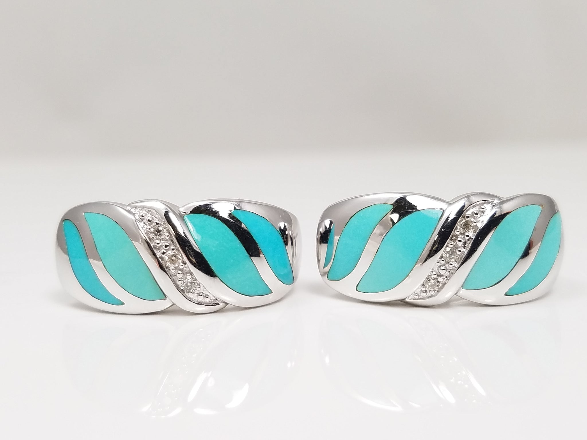 Soothing 14k White Gold Natural Turquoise & Natural Diamond Drop Earrings