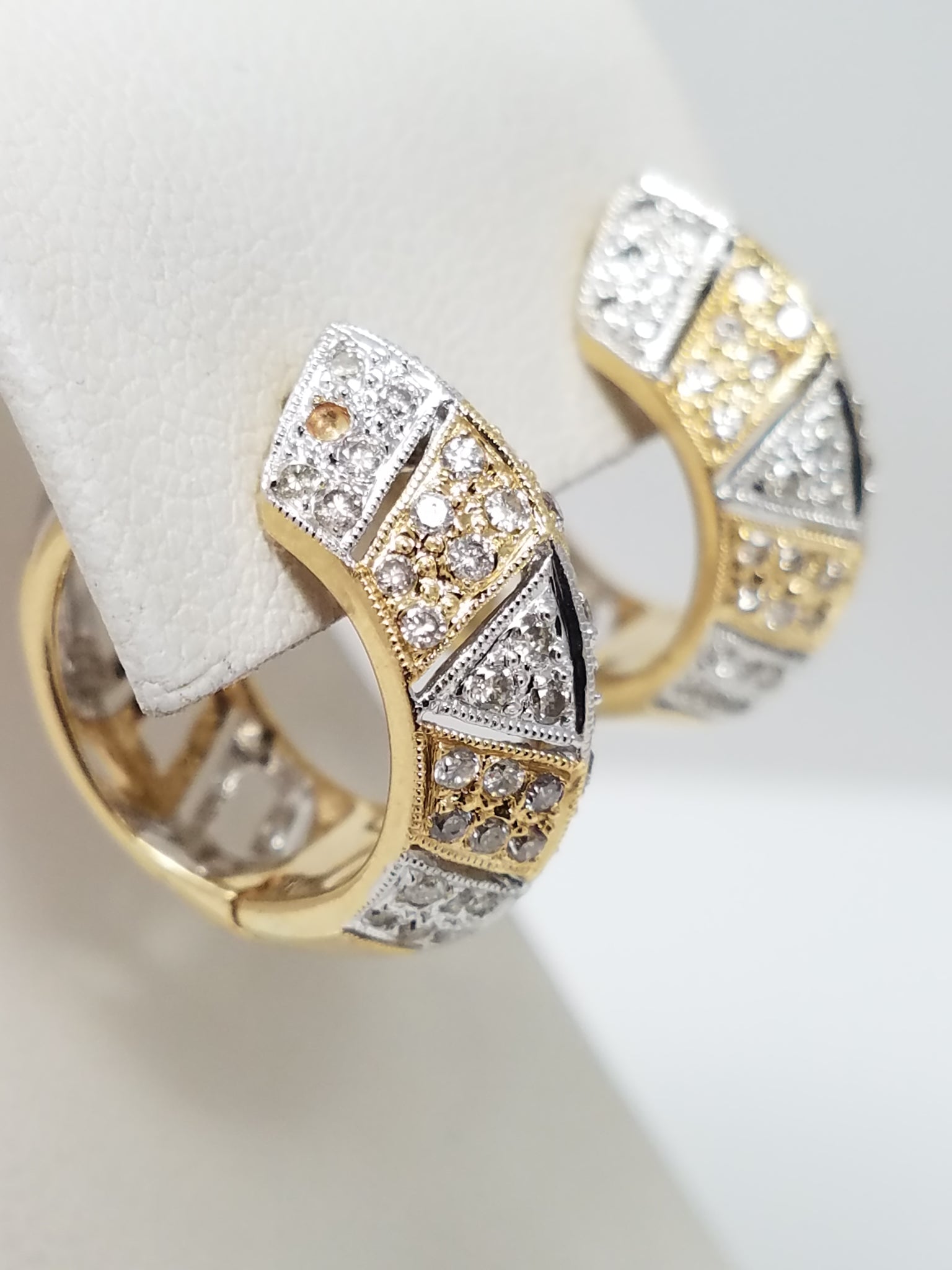 Glamorous 14k Two Tone Gold Natural Diamond Custom Hoop Earrings
