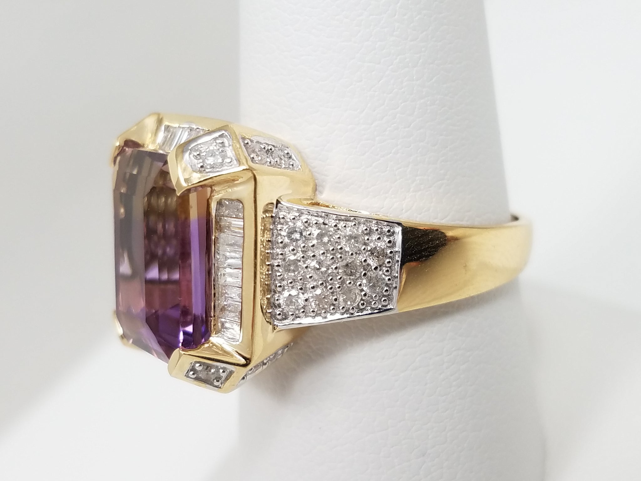 Gleaming 14k Yellow Gold Natural Ametrine Diamond Custom Ring