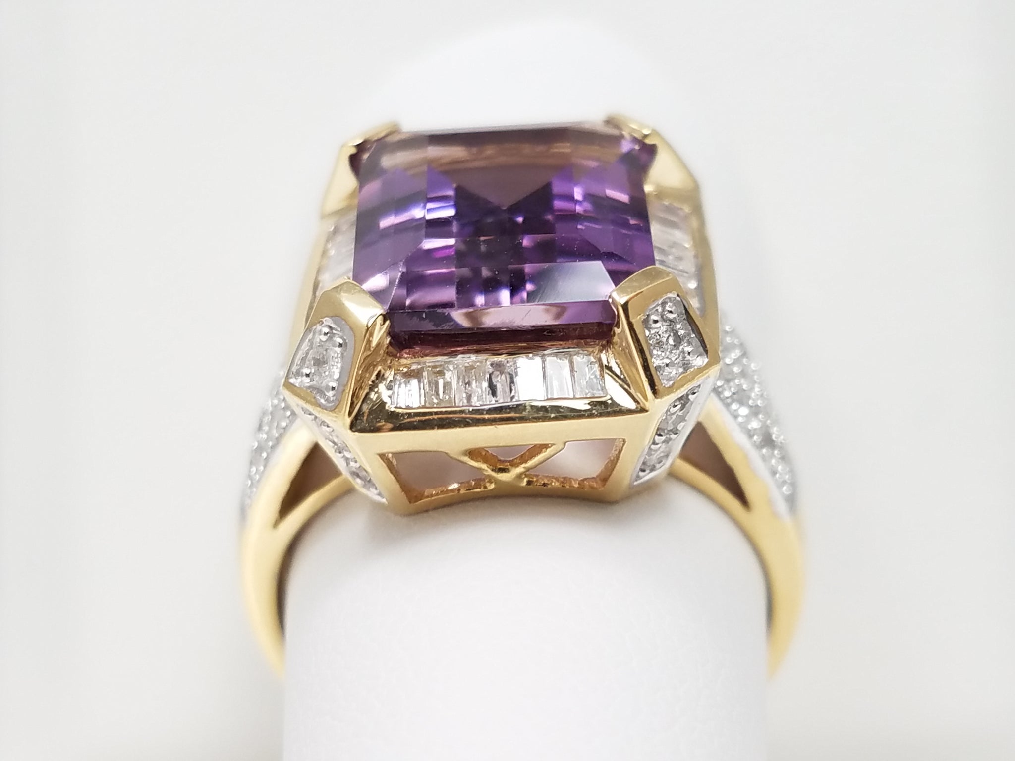 Gleaming 14k Yellow Gold Natural Ametrine Diamond Custom Ring