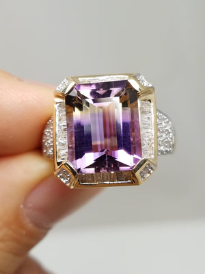 Gleaming 14k Yellow Gold Natural Ametrine Diamond Custom Ring