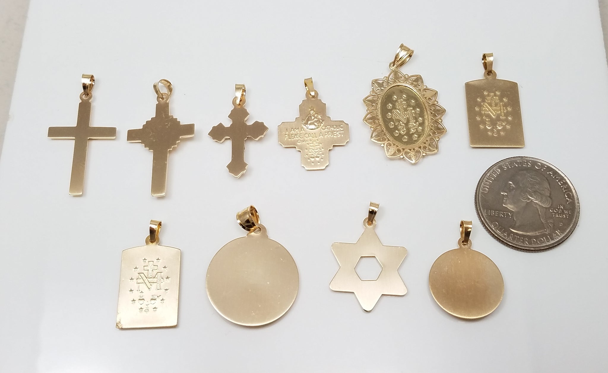 New From A Store Closing Ten New 3-D Hollow 14k Gold Religious Pendants