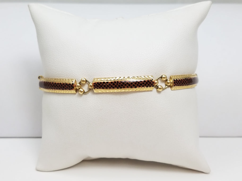Enchanting 7.25" 14k Yellow Gold Hollow Leopard Print Enamel Bracelet