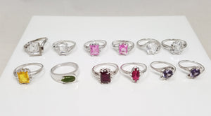 12 New Old Stock 1960-1970's Synthetic Gemstone 10k White Gold Ring Lot
