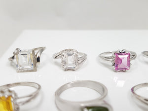 12 New Old Stock 1960-1970's Synthetic Gemstone 10k White Gold Ring Lot