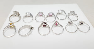 12 New Old Stock 1960-1970's Synthetic Gemstone 10k White Gold Ring Lot