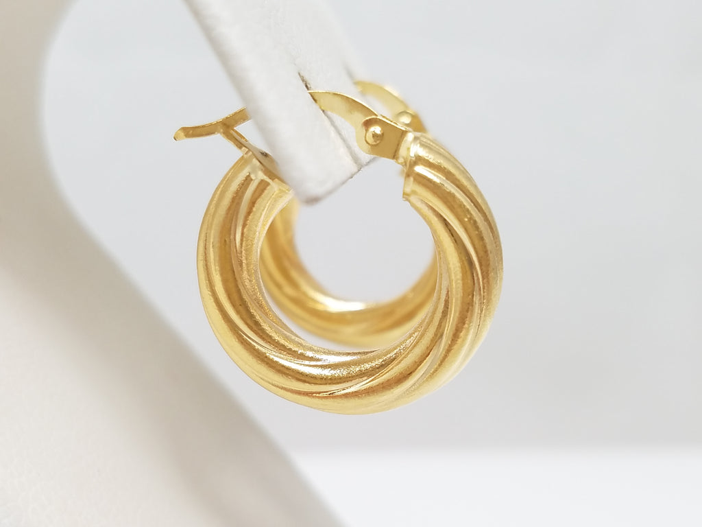 Splendid 18k Yellow Gold Spiral Italian-Made Hollow Hoop Earrings