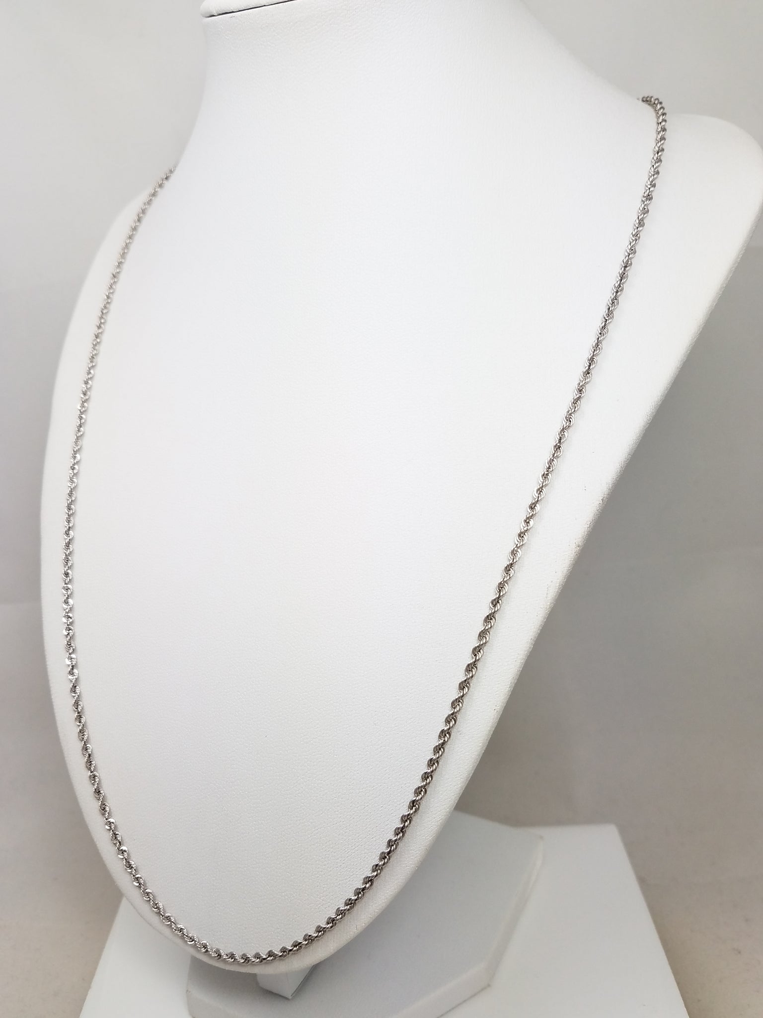 10k White Gold Hollow Rope 24" Necklace