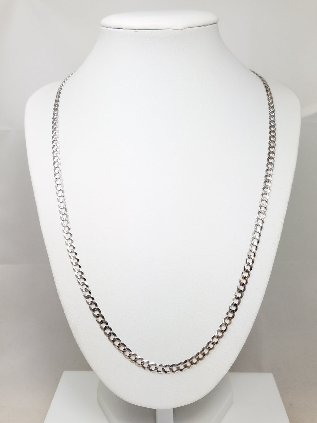 Sporty 22" Solid 10k White Gold Curb Link Chain Necklace