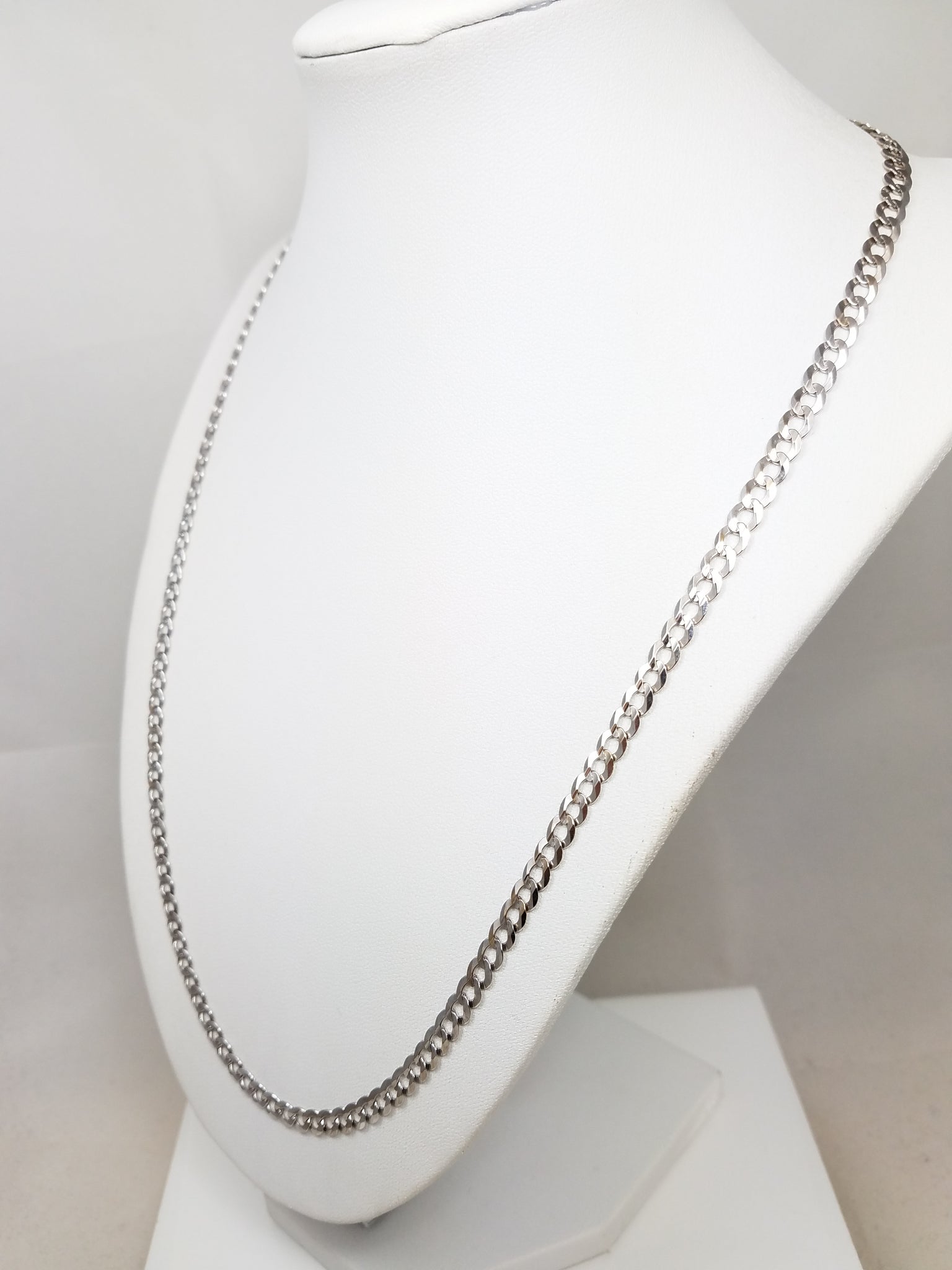 Sporty 22" Solid 10k White Gold Curb Link Chain Necklace
