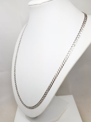 Sporty 22" Solid 10k White Gold Curb Link Chain Necklace
