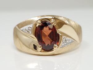 Men's 10k Yellow Gold Natural Garnet Diamond Ring