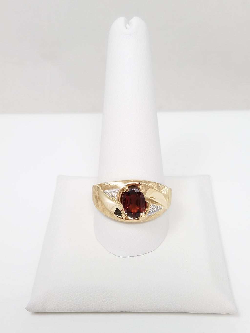 Men's 10k Yellow Gold Natural Garnet Diamond Ring