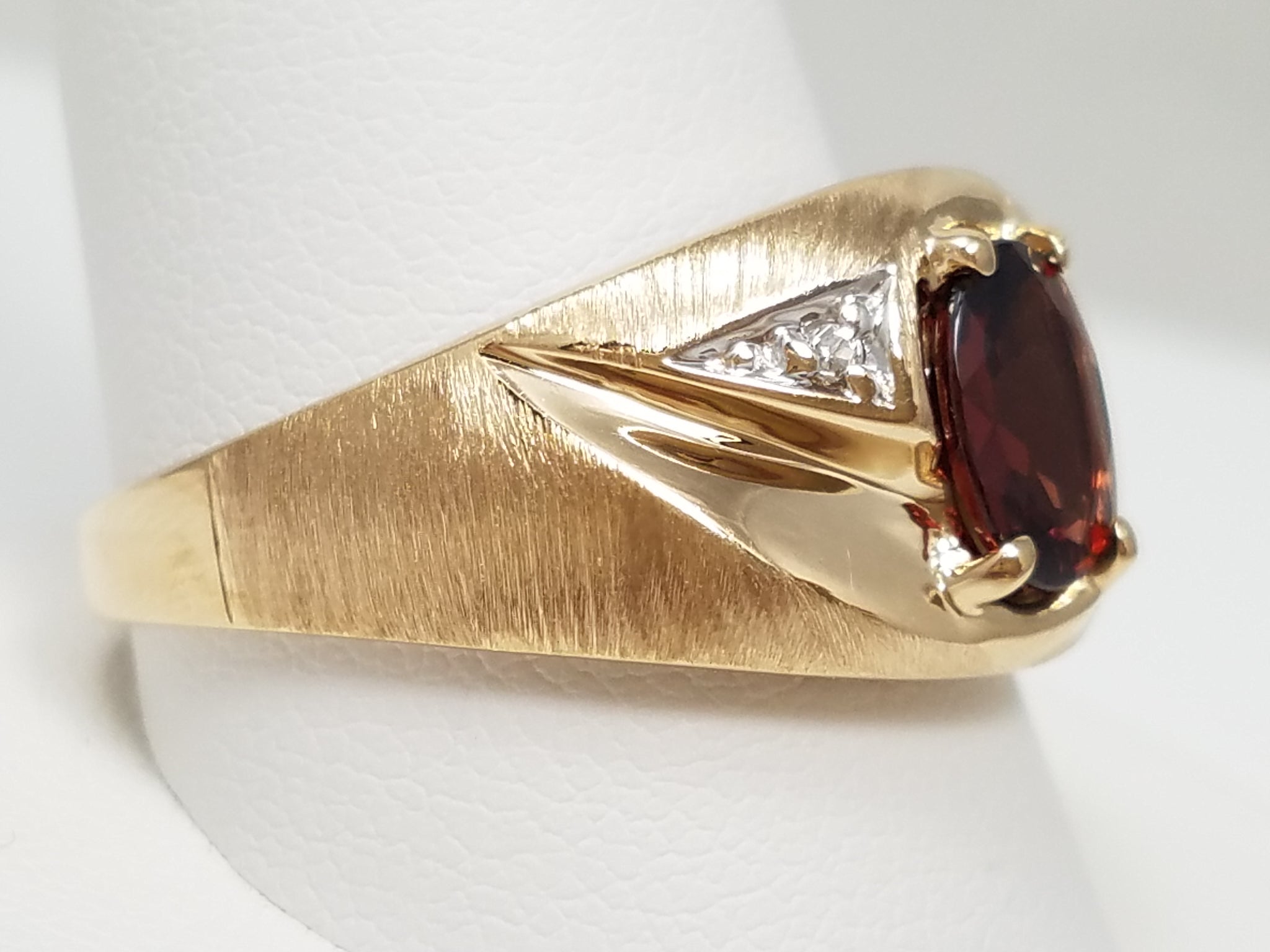 Men's 10k Yellow Gold Natural Garnet Diamond Ring
